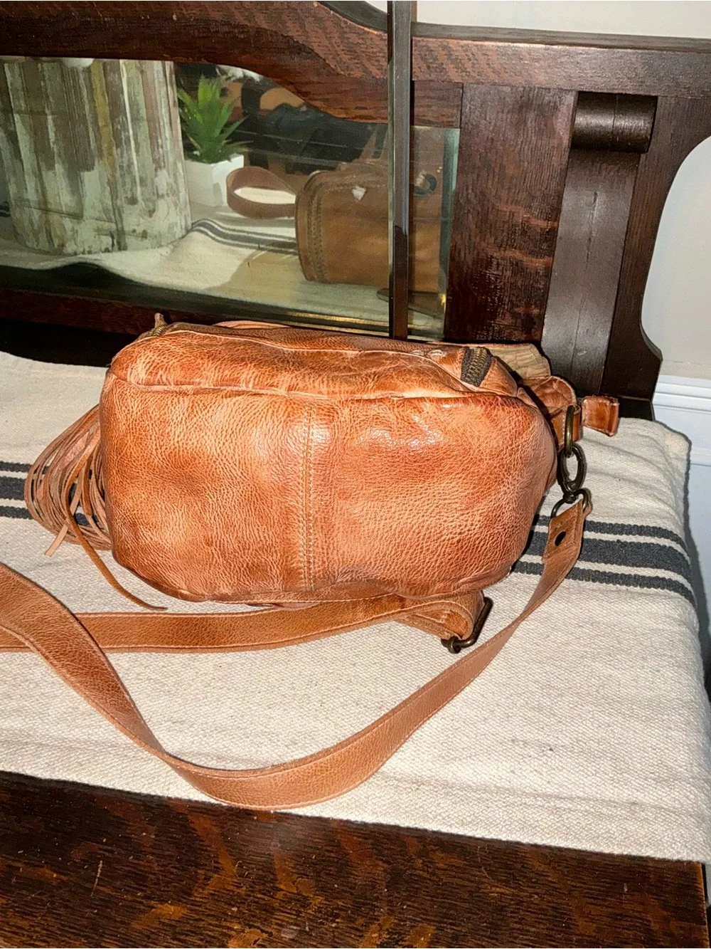 Bed Stu Leather Whoopi Tan DD Crossbody Bag Fringe Tassel MSRP $245